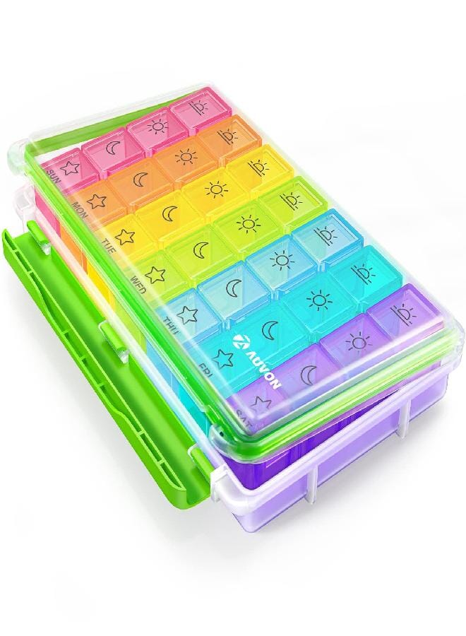 AUV0N AUVON iMedassist Moisture-Proof Weekly Pill Organizer 4 Times a Day, Large 7 Day Pill Box Portable for Travel with Removable Individual Containers to Hold Vitamins, Supplements and Medication - Image 1